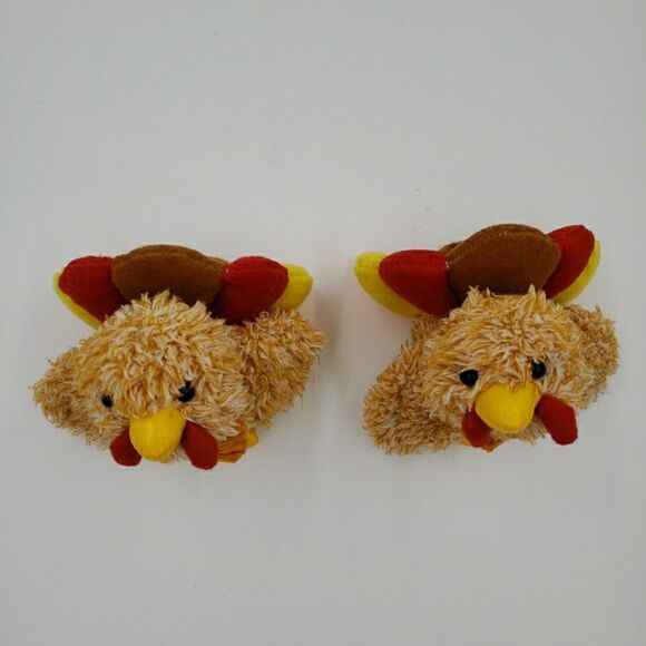 Vtg Anico Plush Stuffed Animal Turkey PAIR Colorful Soft Small 5” Thanksgiving - Picture 6 of 16